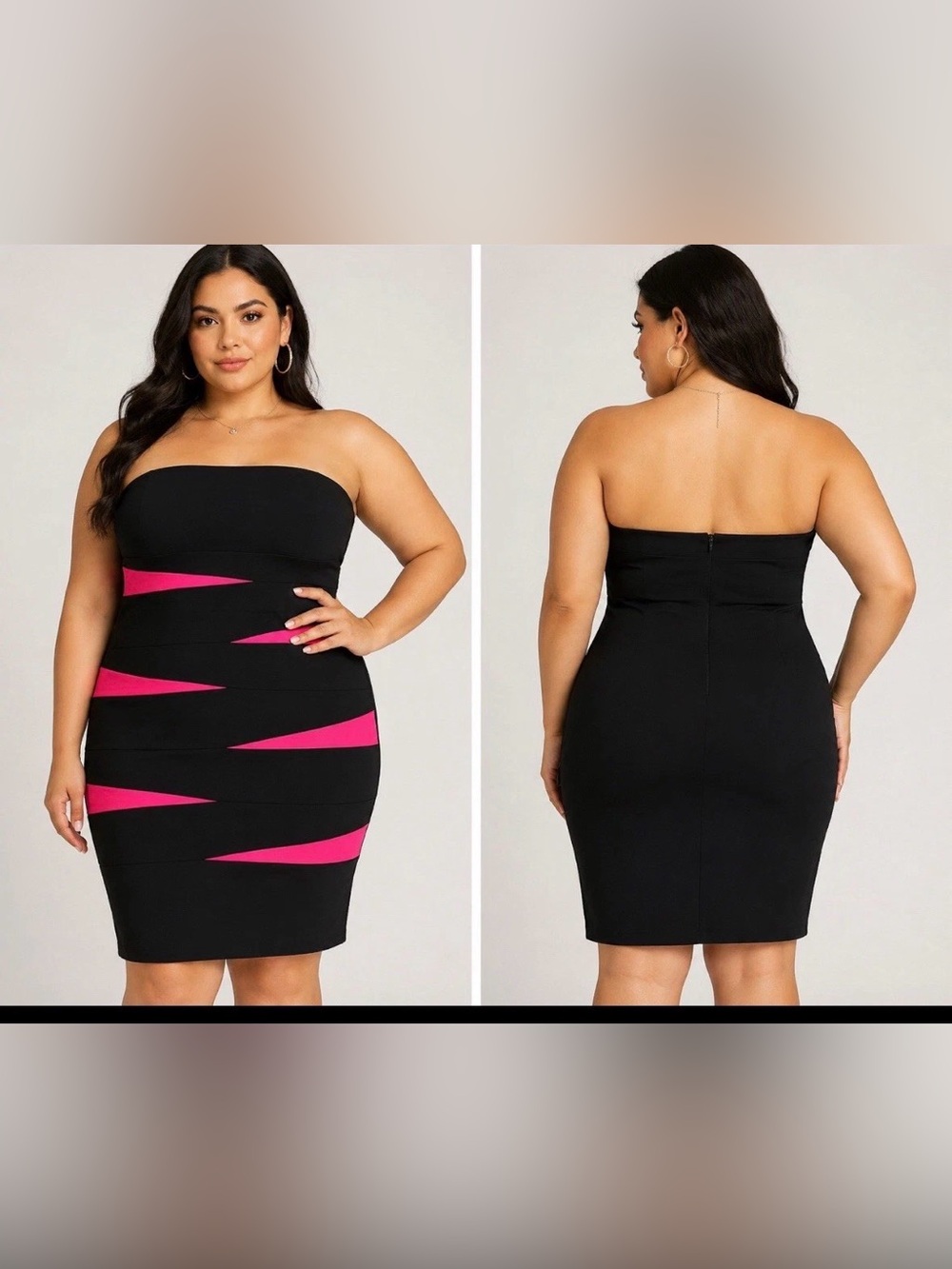 Urban Rose Strapless Black & Hot Pink Bodycon Dress Plus Size 3X